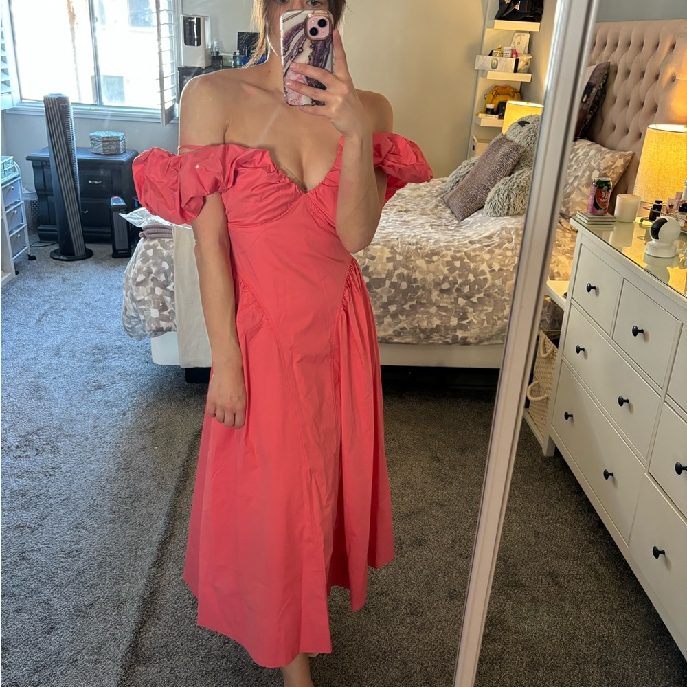 NWT - ENGLISH FACTORY CORAL PUFF SLEEVE DRESS - Picture 2 of 6